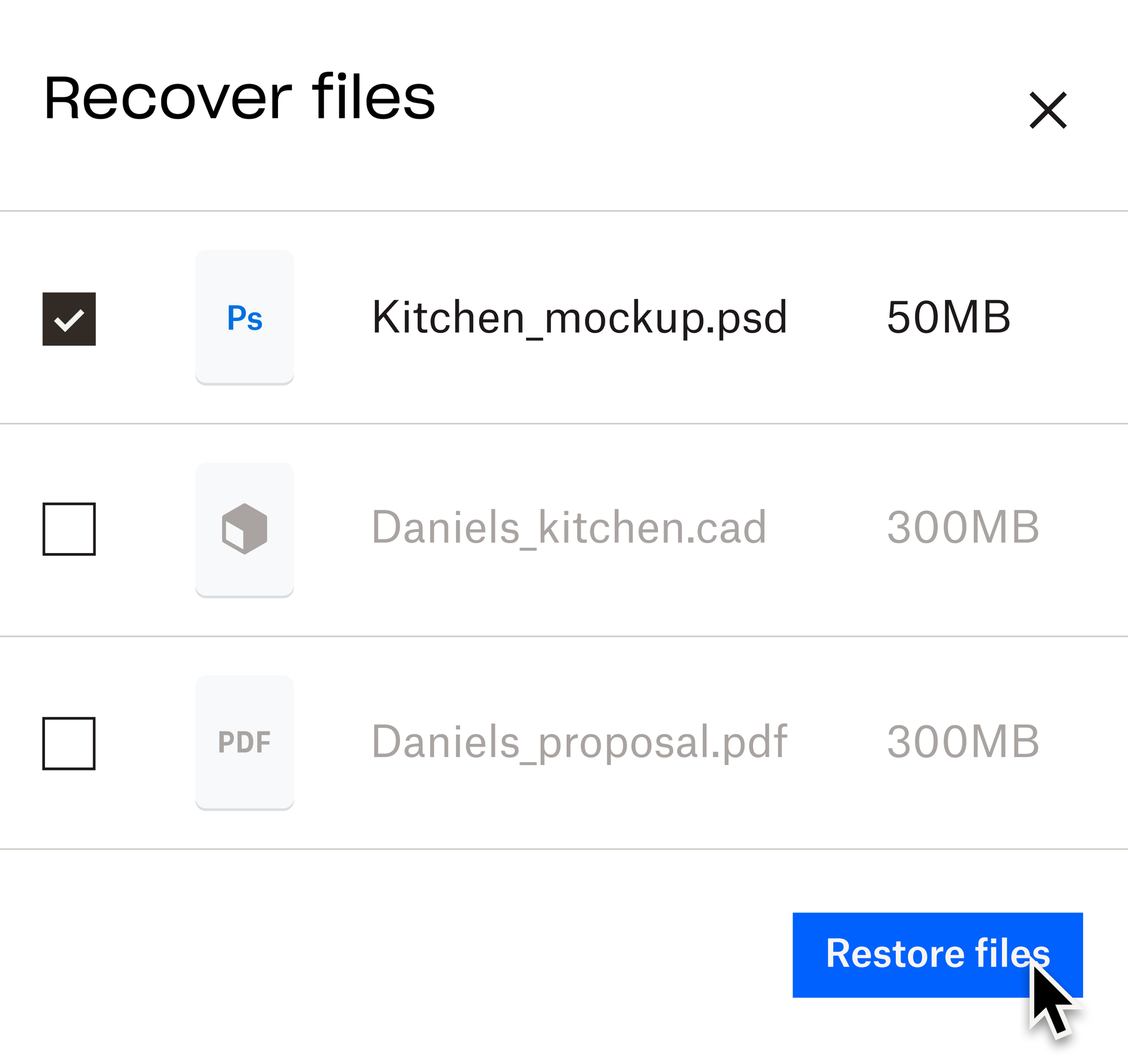 直观示例：在 Dropbox 云存储空间中恢复文件的过程。